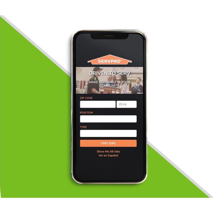 Interested in being a part of the SERVPRO family? Apply today! Image of cell phone.